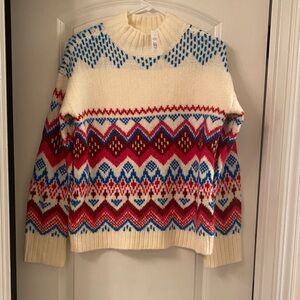 LOFT Cream, Red, and Blue Patterned Sweater